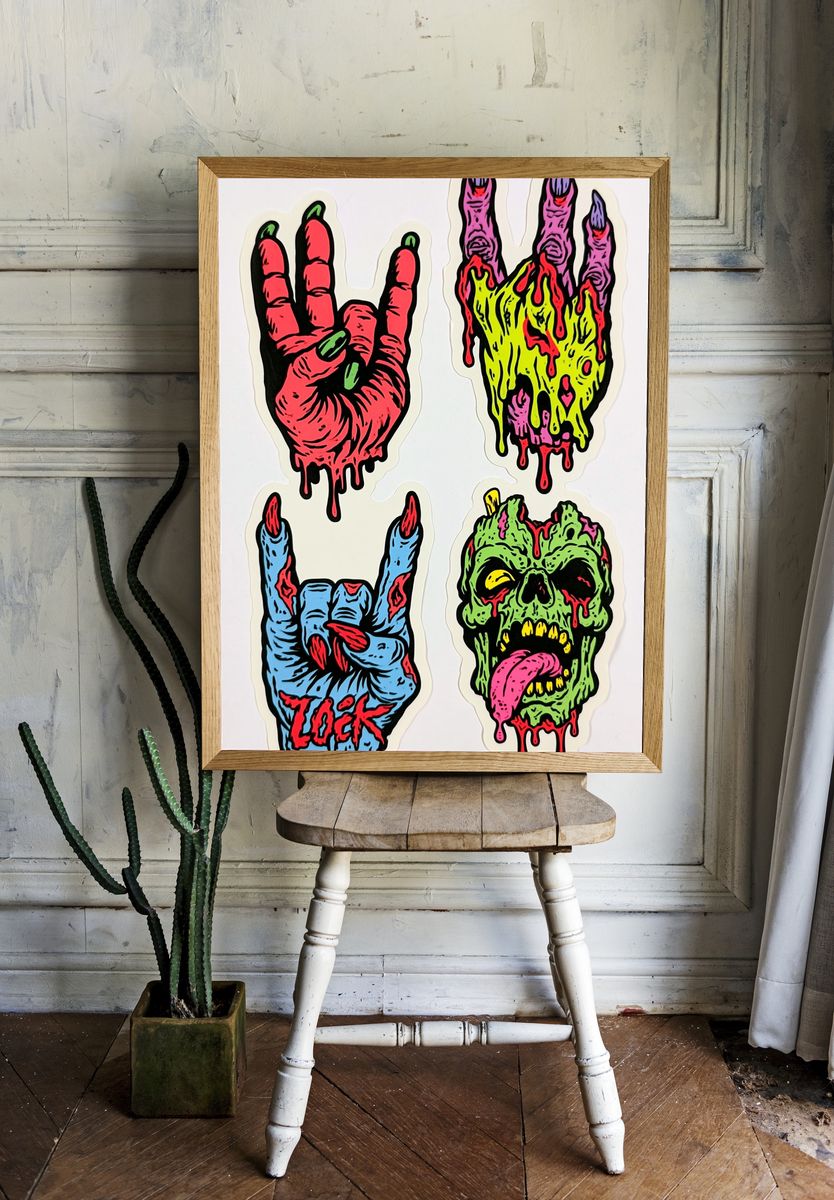 Neon Horror Hand Signs Poster. room preview