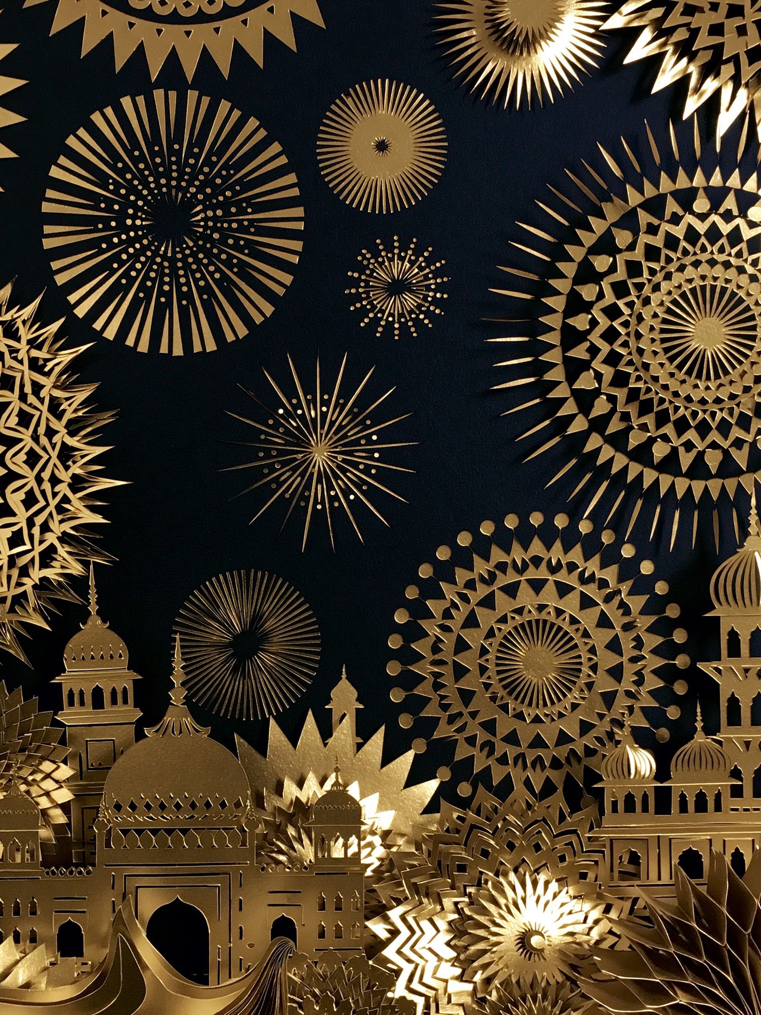 Golden Mosque Fireworks Illustration Poster. poster — illustration art