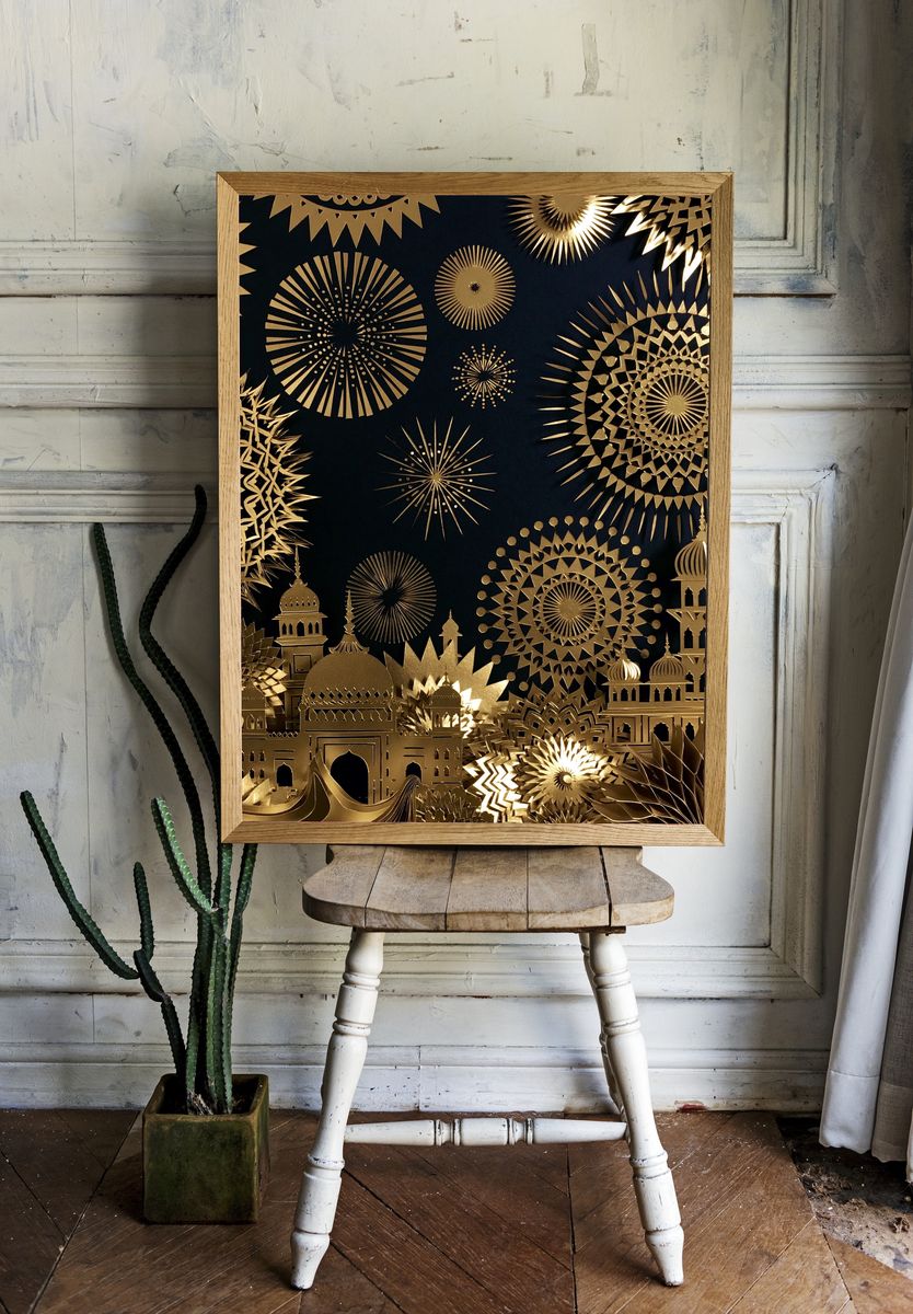 Golden Mosque Fireworks Illustration Poster. — room view 1