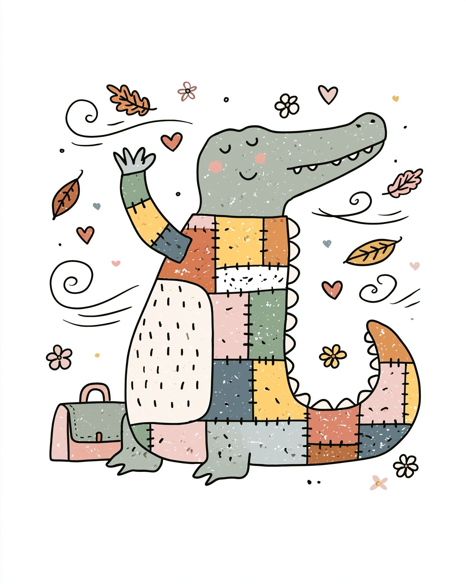 Patchwork Crocodile Illustration Poster. poster detail