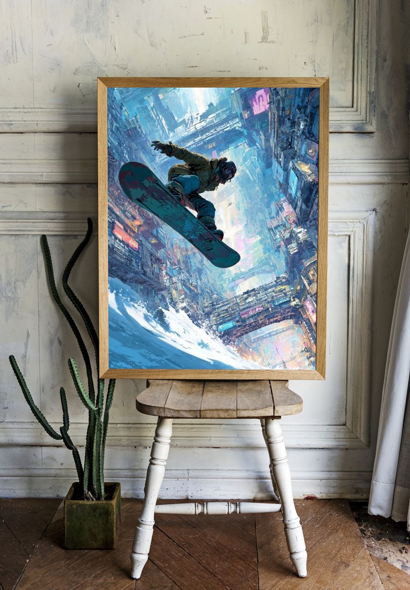 Cyberpunk Snowboard Ride Poster room preview
