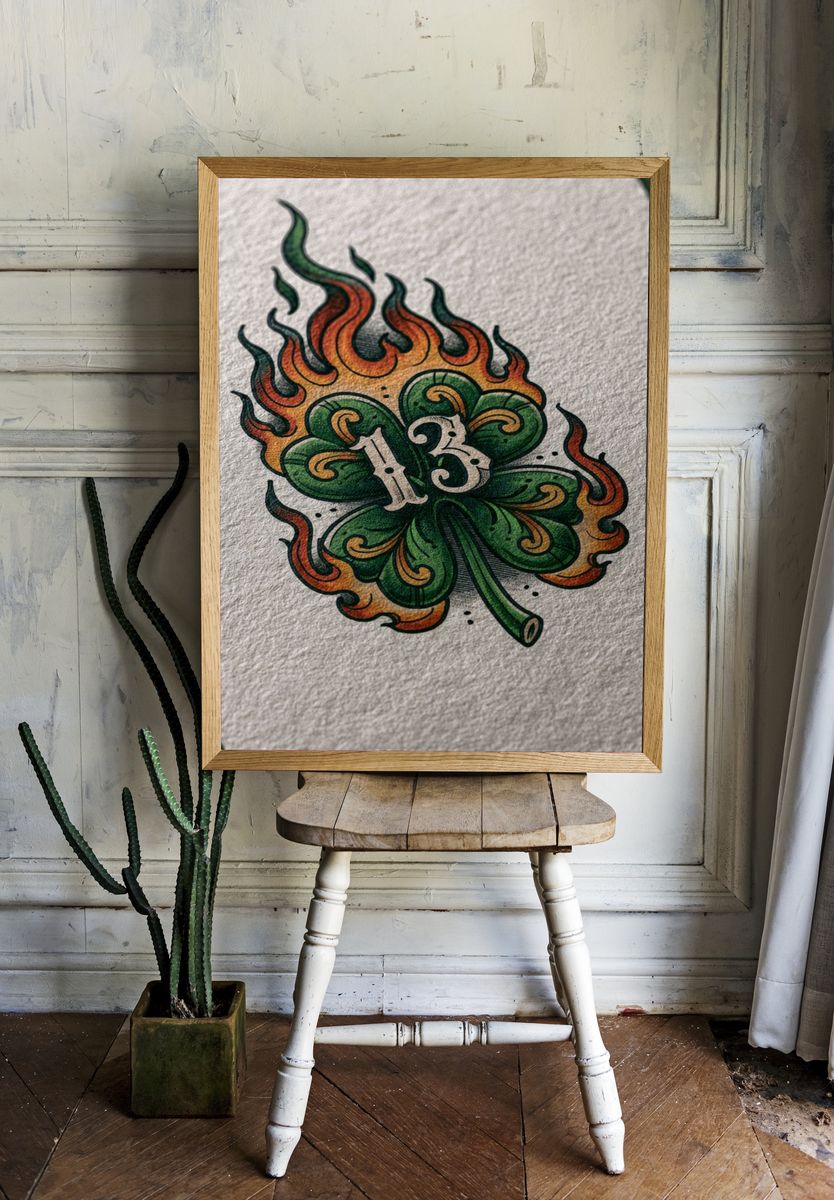 13 Clover Flame Illustration Poster. — room view 1