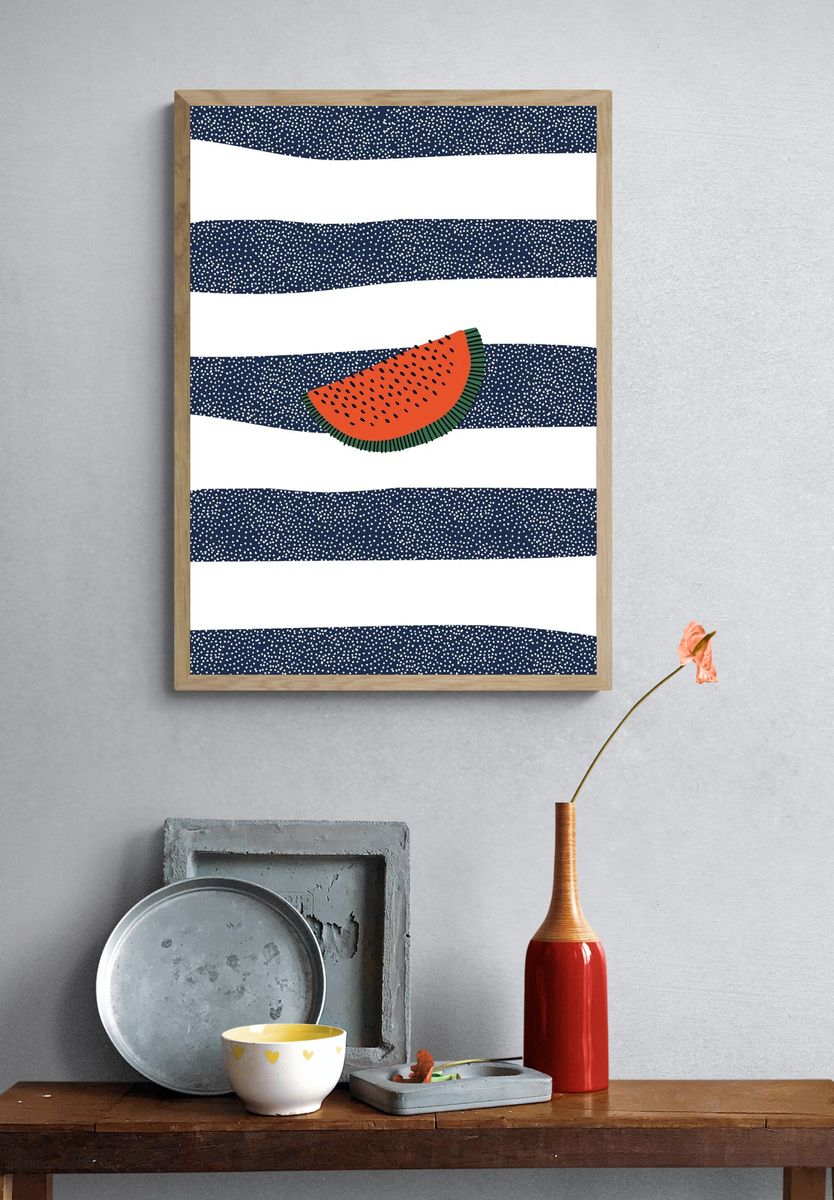 Watercolor Girl at Table Illustration Print. — room view 3
