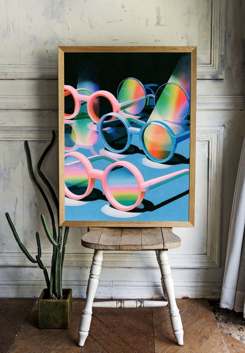 Rainbow Sunglasses Illustration Poster. — room view 1