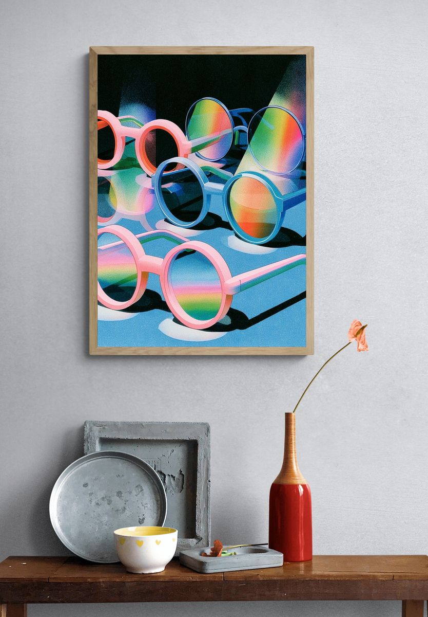 Rainbow Sunglasses Illustration Poster. — room view 3