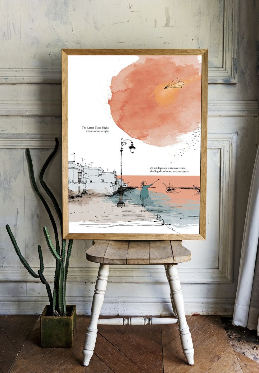 Coastal Watercolor Harbor Print. — room view 1