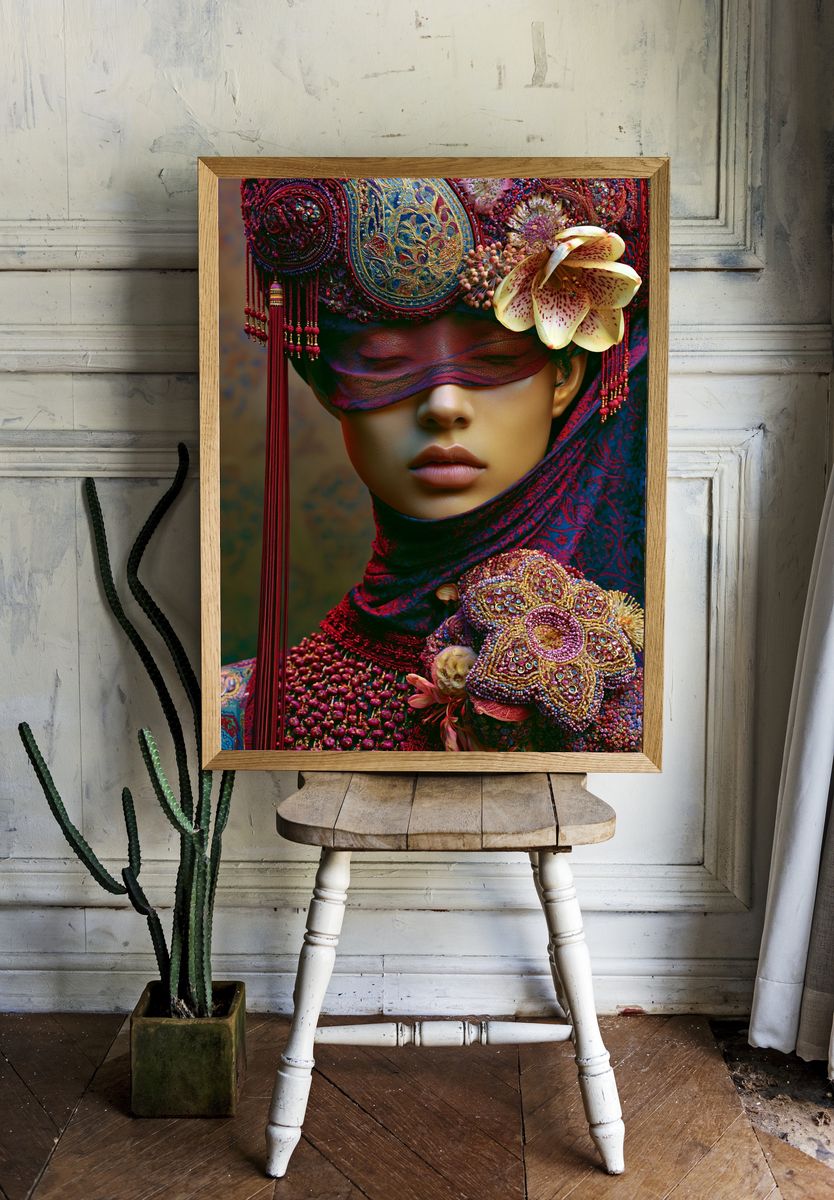 Ornate Floral Portrait Print. — room view 1