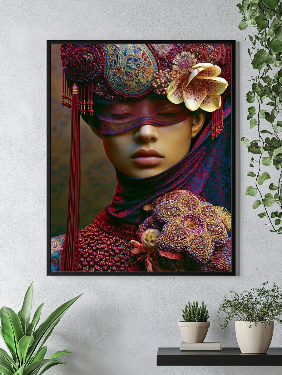 Ornate Floral Portrait Print. — room view 4