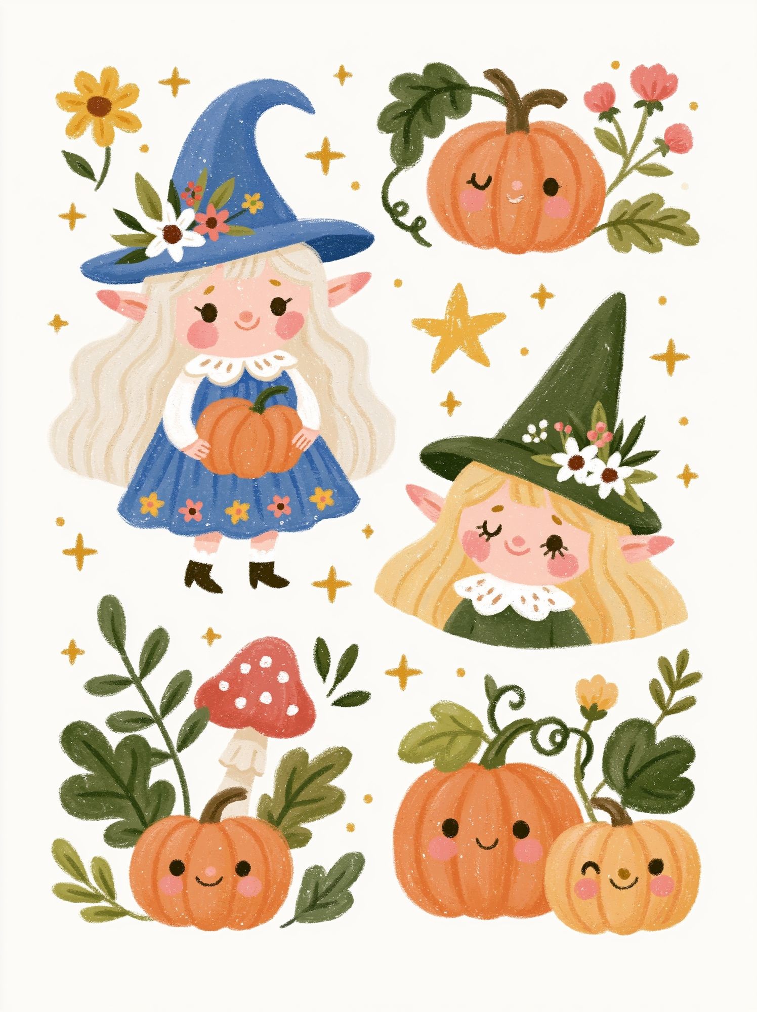 Cute Halloween Witch Illustration Poster. poster — illustration art