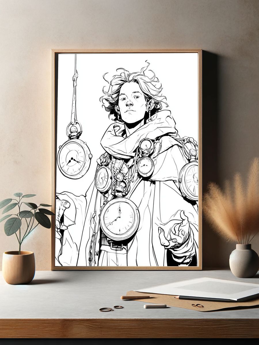 Surreal Clock Figure Illustration Poster. — room view 2