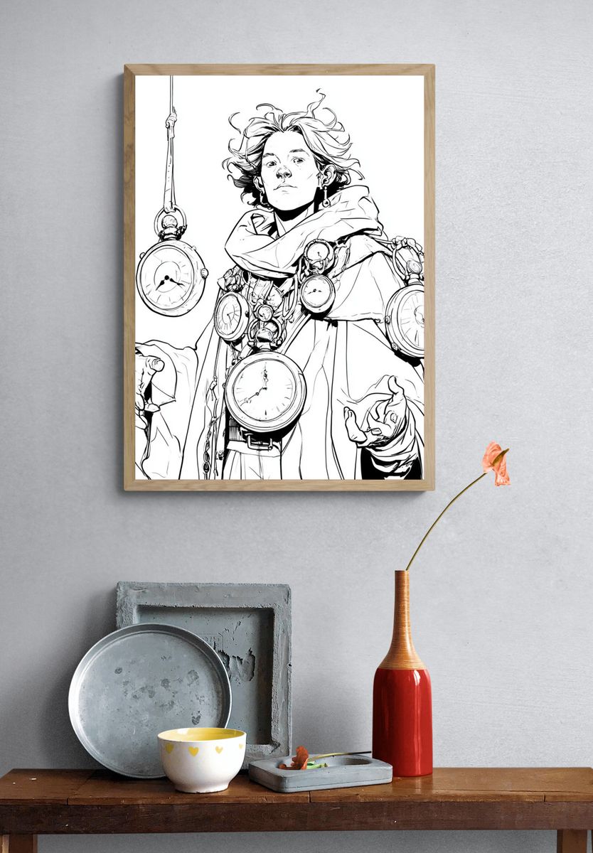 Surreal Clock Figure Illustration Poster. — room view 3