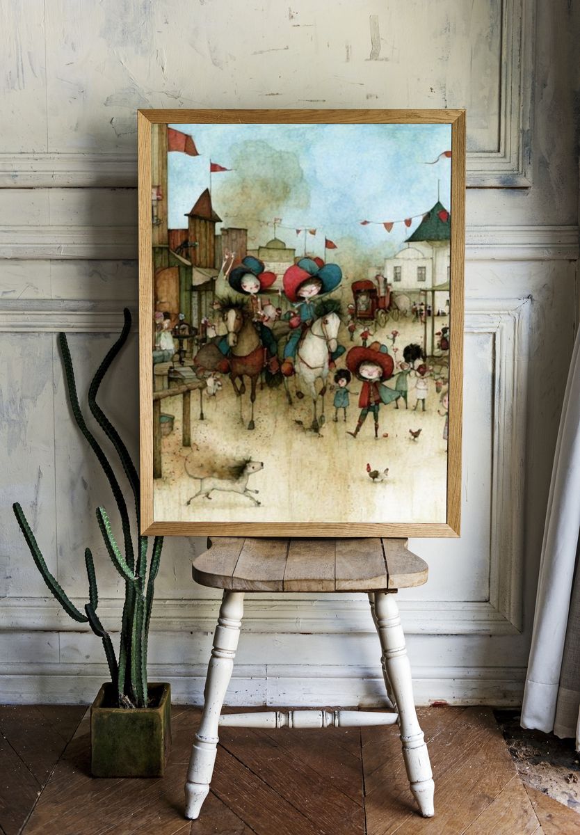 Whimsical Village Parade Illustration Poster. — room view 1