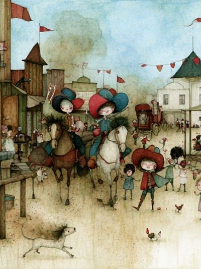 Whimsical Village Parade Illustration Poster. poster