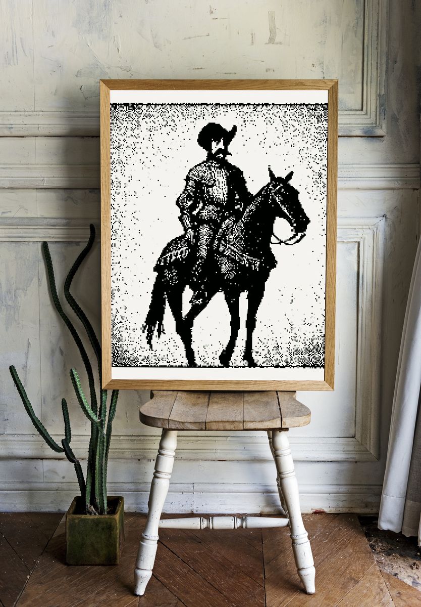 Cowboy Rider Silhouette Print. — room view 1