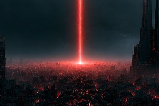 Neon Dystopian Cityscape Poster. poster — illustration art
