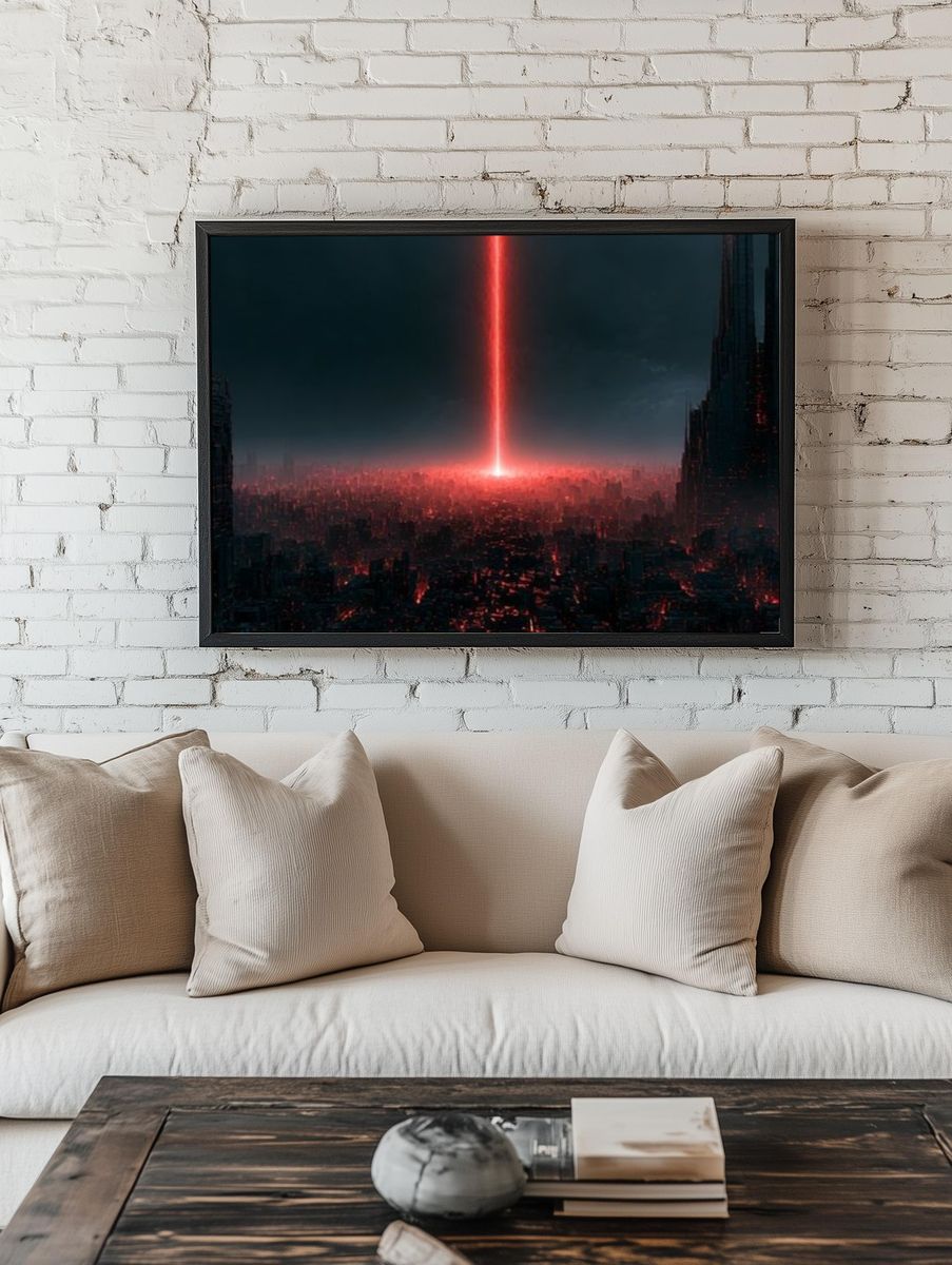 Neon Dystopian Cityscape Poster. — room view 1