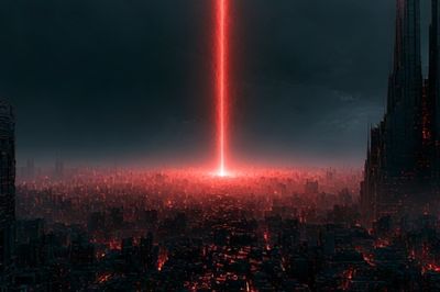 Neon Dystopian Cityscape Poster. poster