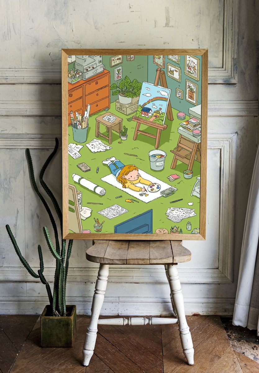 Little Artist Studio Illustration Poster. — room view 1