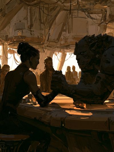 Sci-Fi Arm Wrestle Illustration Poster.