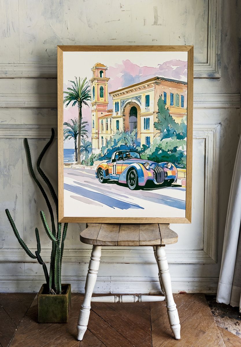 Coastal Vintage Sports Car Poster. room preview