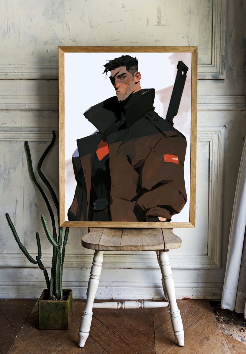 Brooding Sci-Fi Warrior Illustration Poster. — room view 1