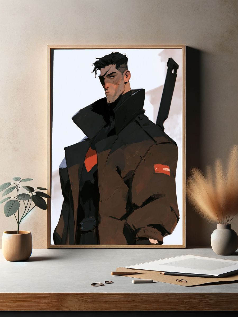 Brooding Sci-Fi Warrior Illustration Poster. — room view 2