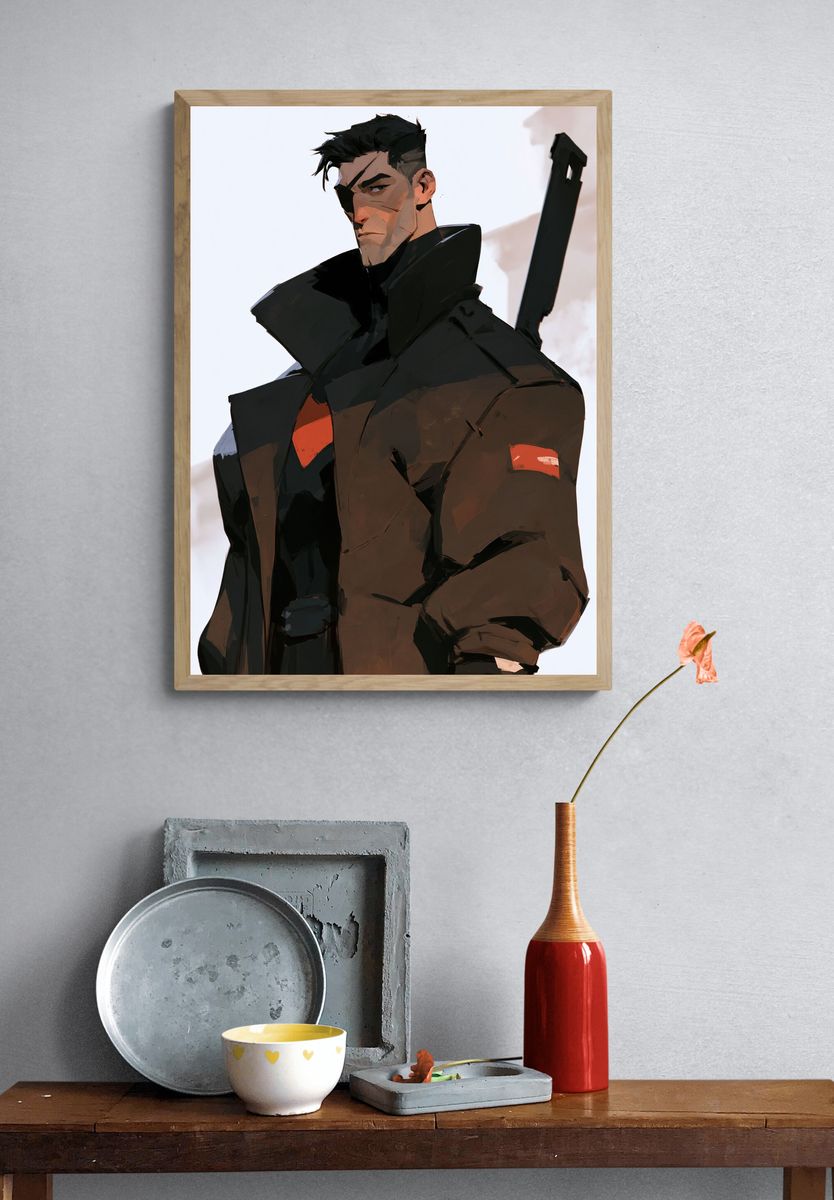 Brooding Sci-Fi Warrior Illustration Poster. — room view 3
