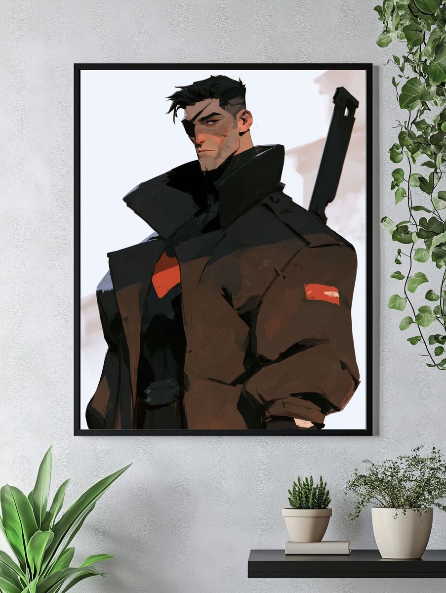 Brooding Sci-Fi Warrior Illustration Poster. — room view 4