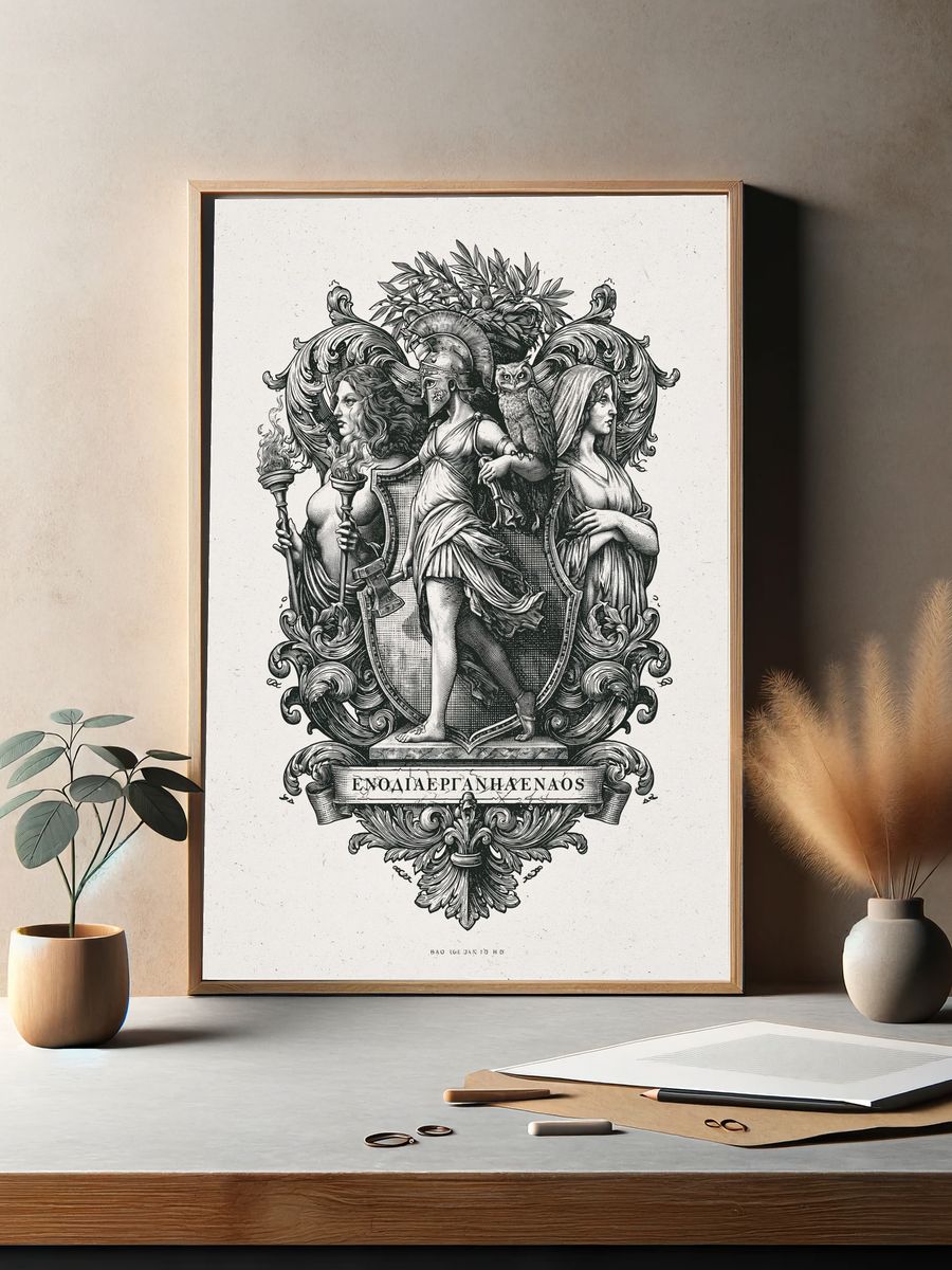 Greek Mythology Crest Illustration Poster. — room view 2