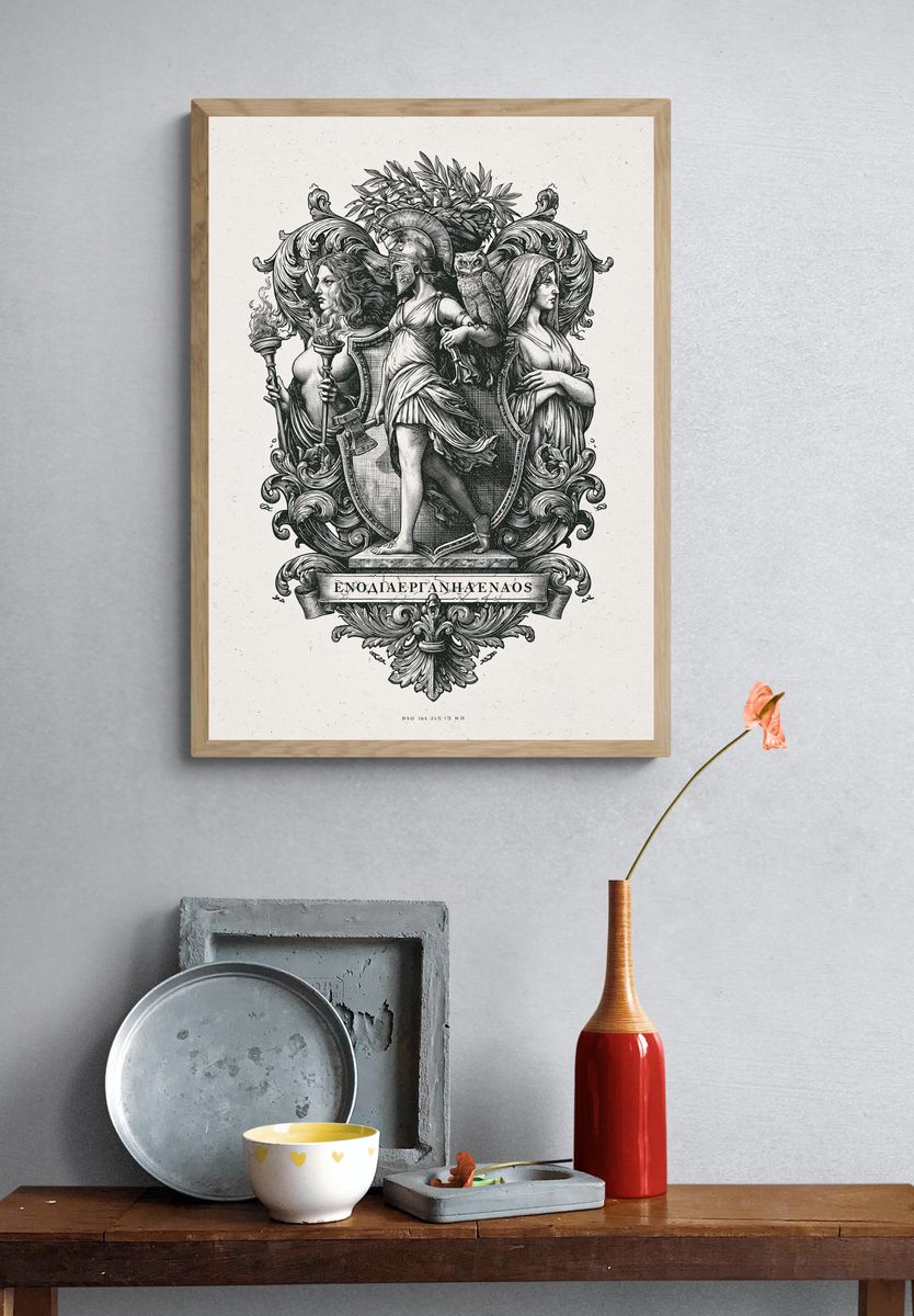 Greek Mythology Crest Illustration Poster. — room view 3