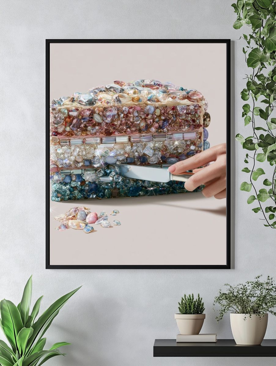 Crystal Cake Slice Illustration Poster. — room view 4