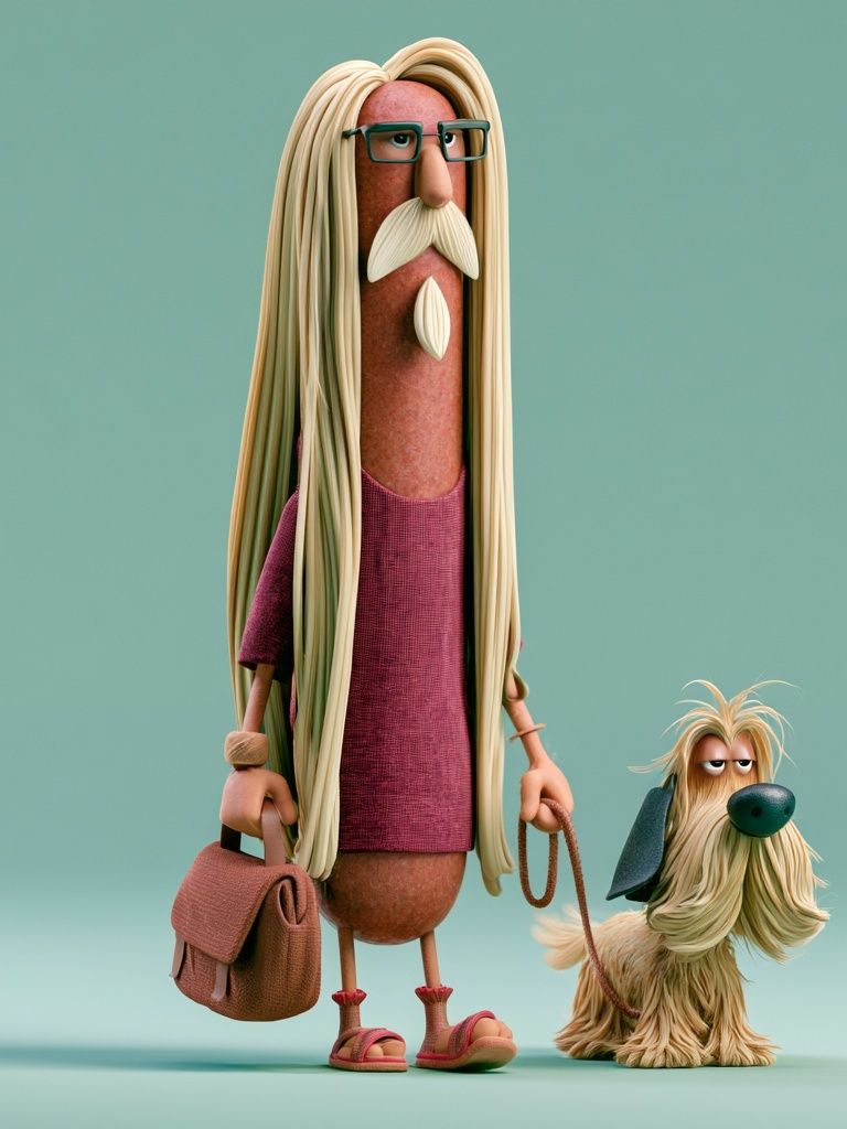 Stylized Character and Dog Illustration Poster. poster detail