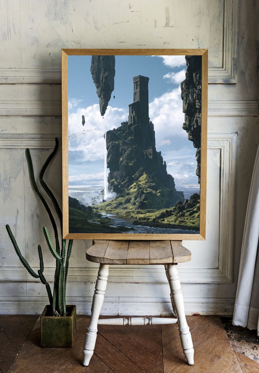 Floating Cliff Fortress Fantasy Print. — room view 1