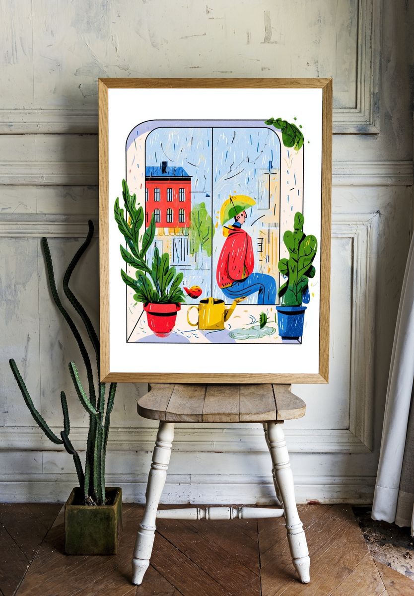Rainy Window Scene Illustration Poster. room preview