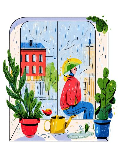Rainy Window Scene Illustration Poster. poster print