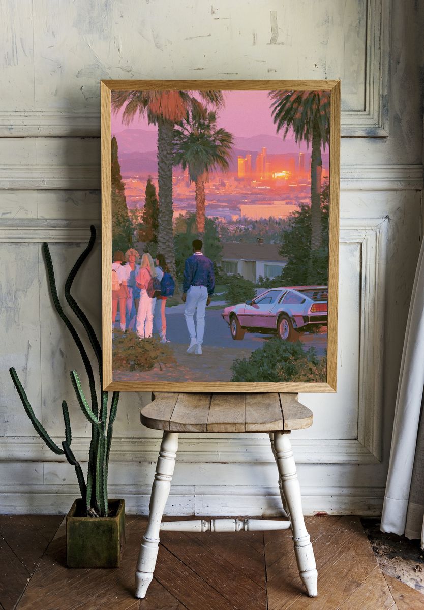 Sunset Palm Cityscape Illustration Poster. room preview