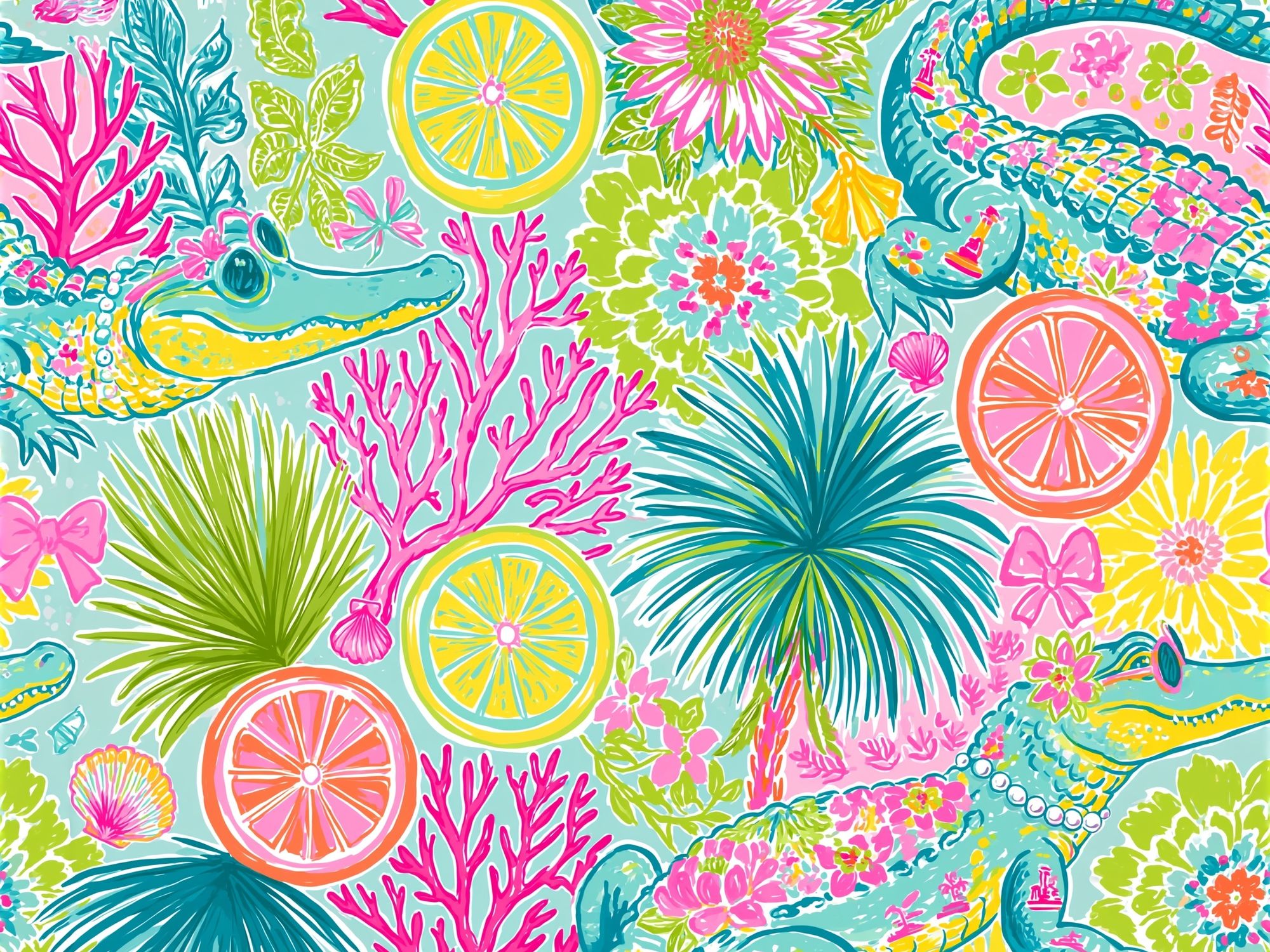 Tropical Crocodile Pattern Print. poster detail
