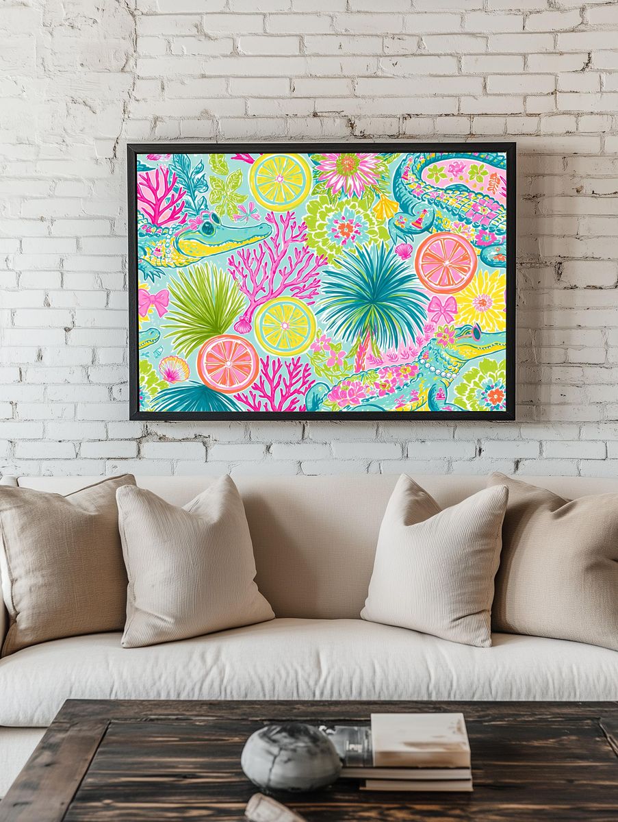 Tropical Crocodile Pattern Print. room preview