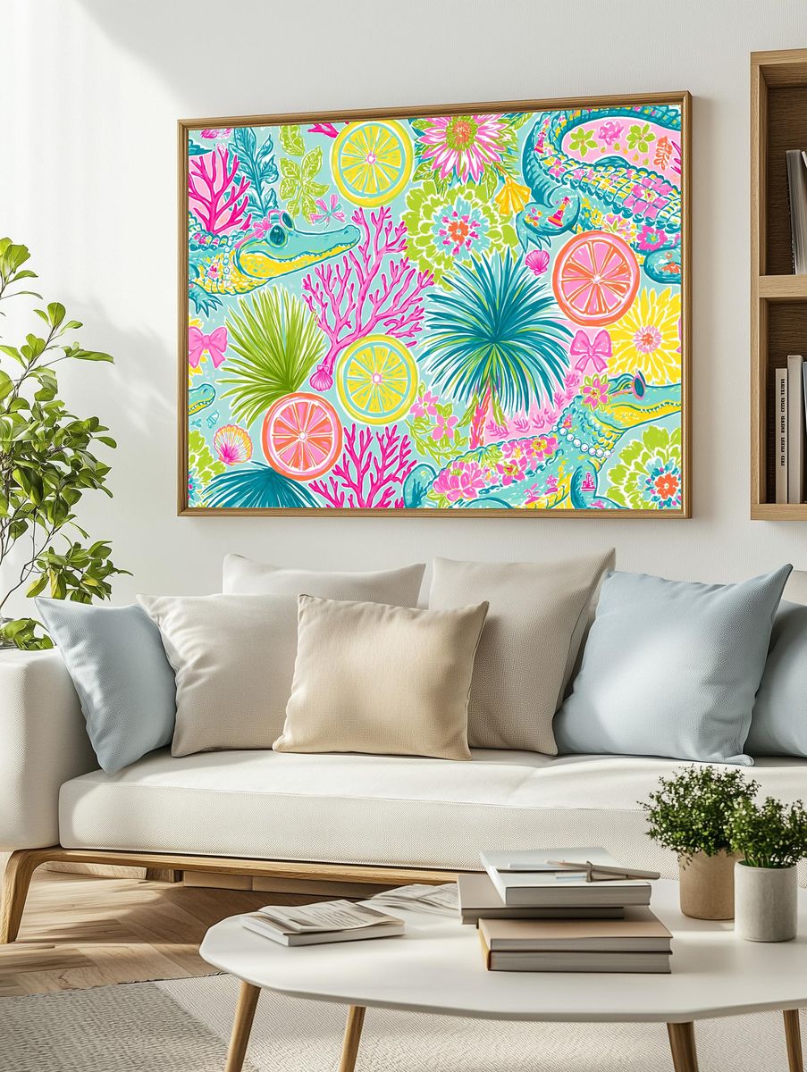 Tropical Crocodile Pattern Print. — room view 2