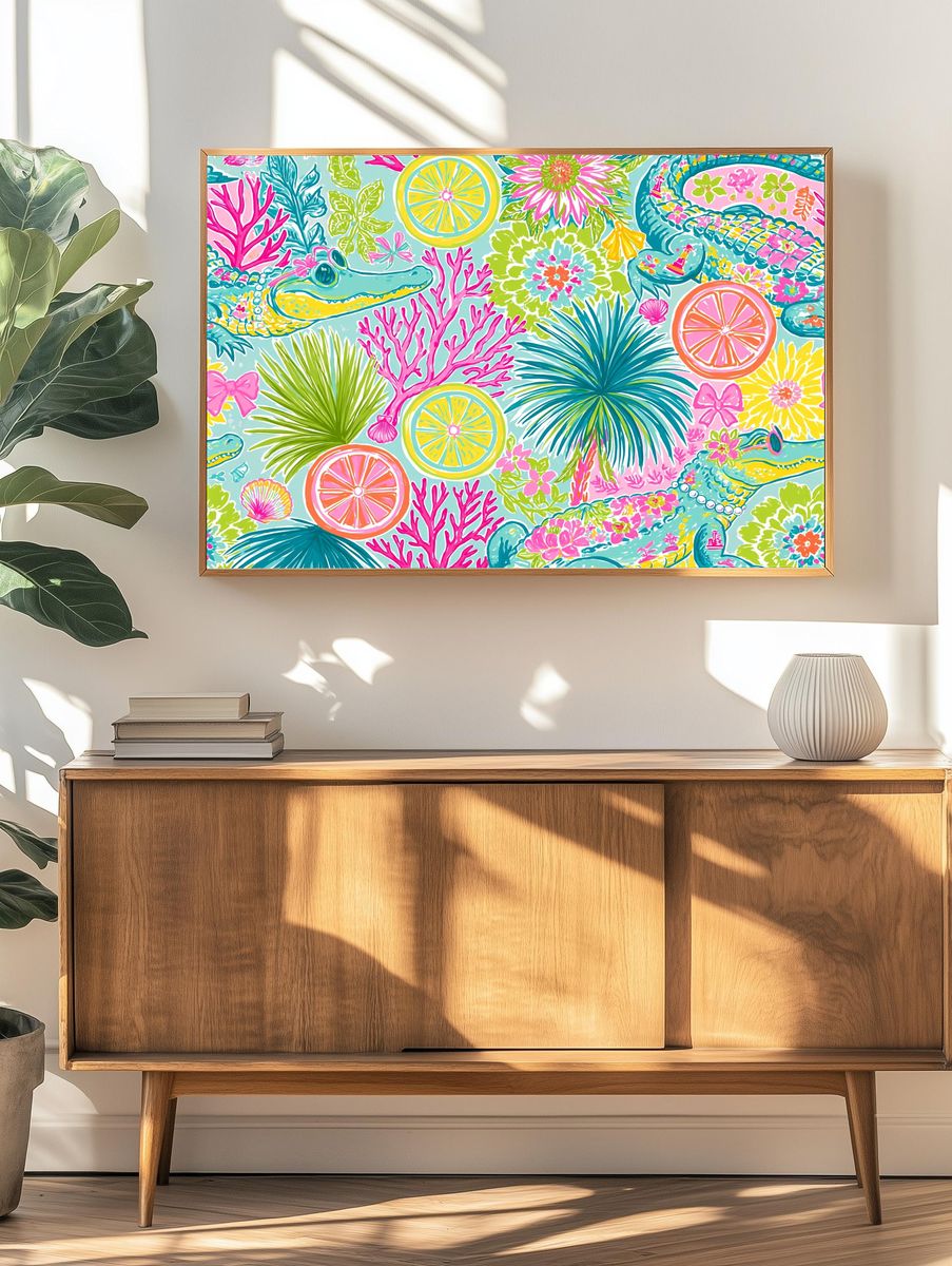 Tropical Crocodile Pattern Print. — room view 3