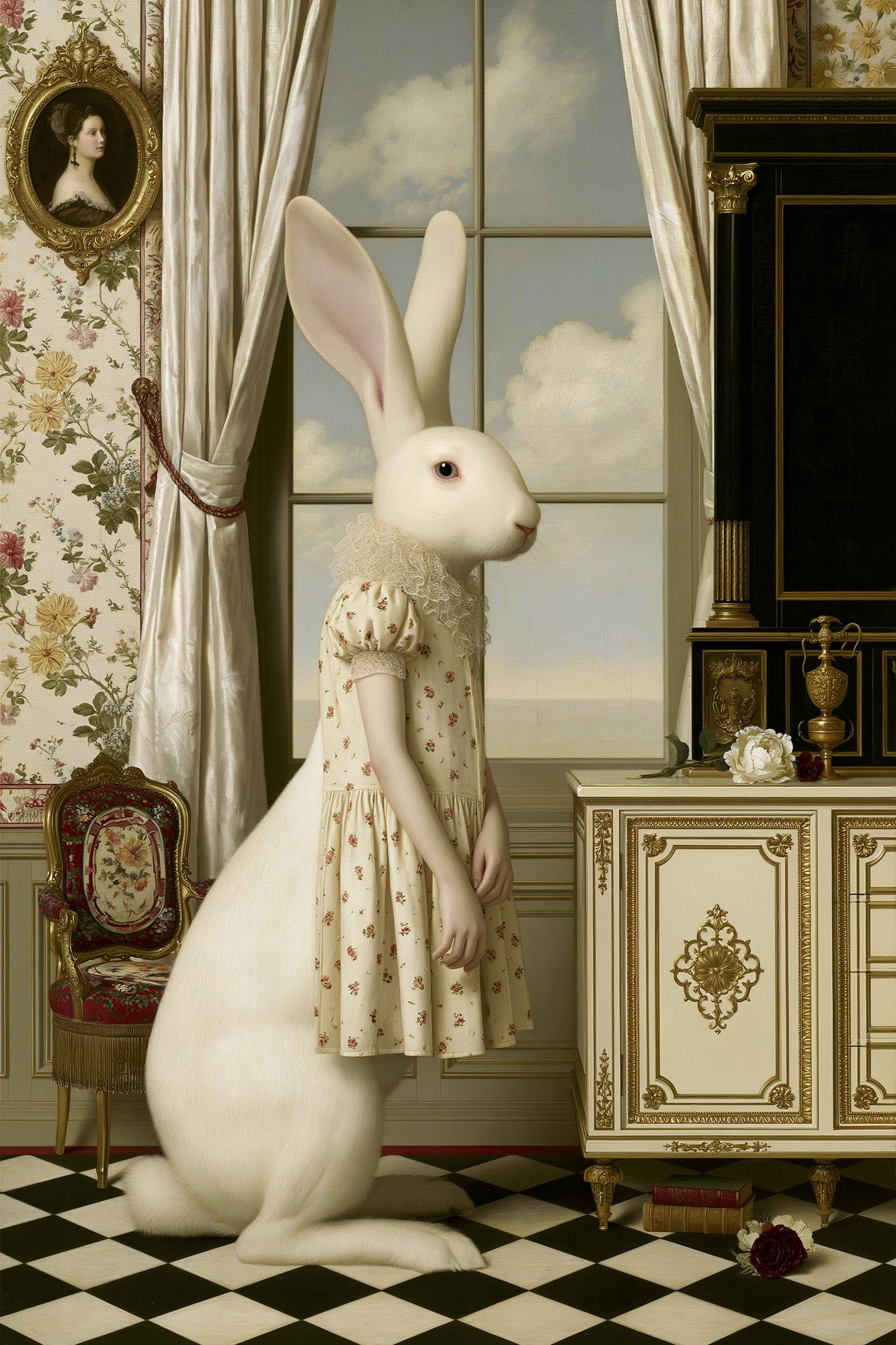Surreal Rabbit Portrait Print. poster detail