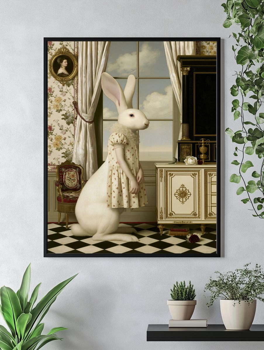Surreal Rabbit Portrait Print. — room view 4