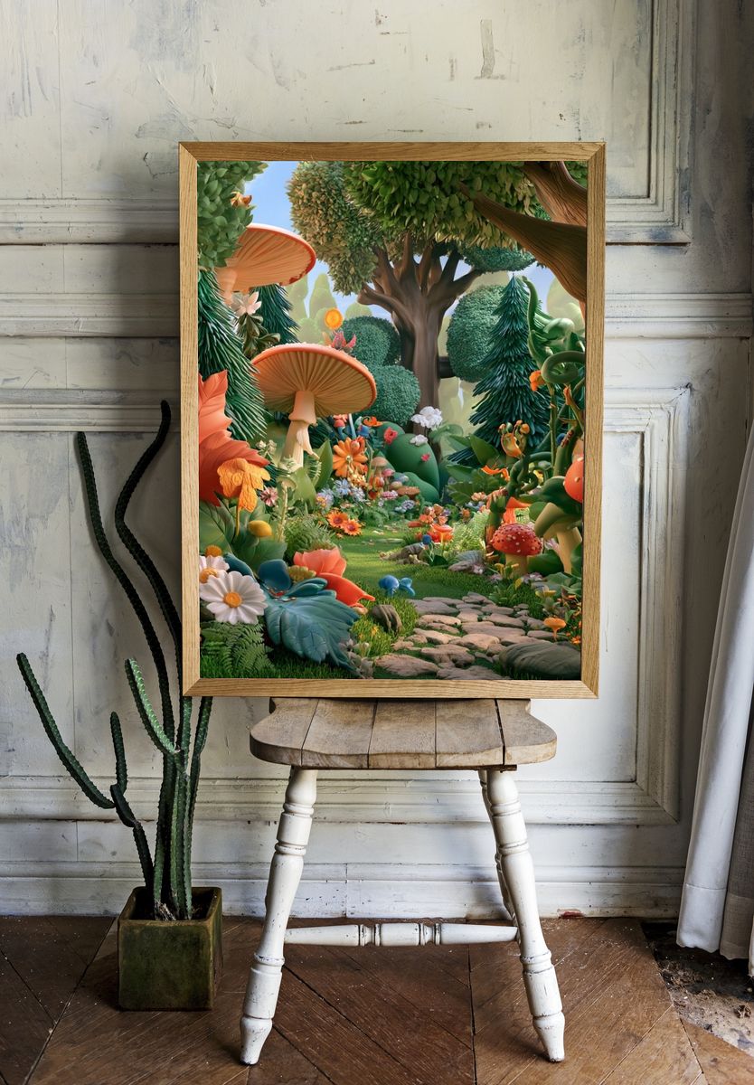 Enchanted Forest Garden Illustration Poster. — room view 1