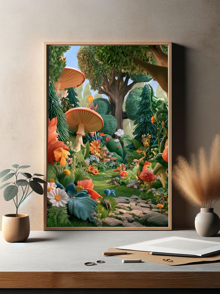 Enchanted Forest Garden Illustration Poster. — room view 2