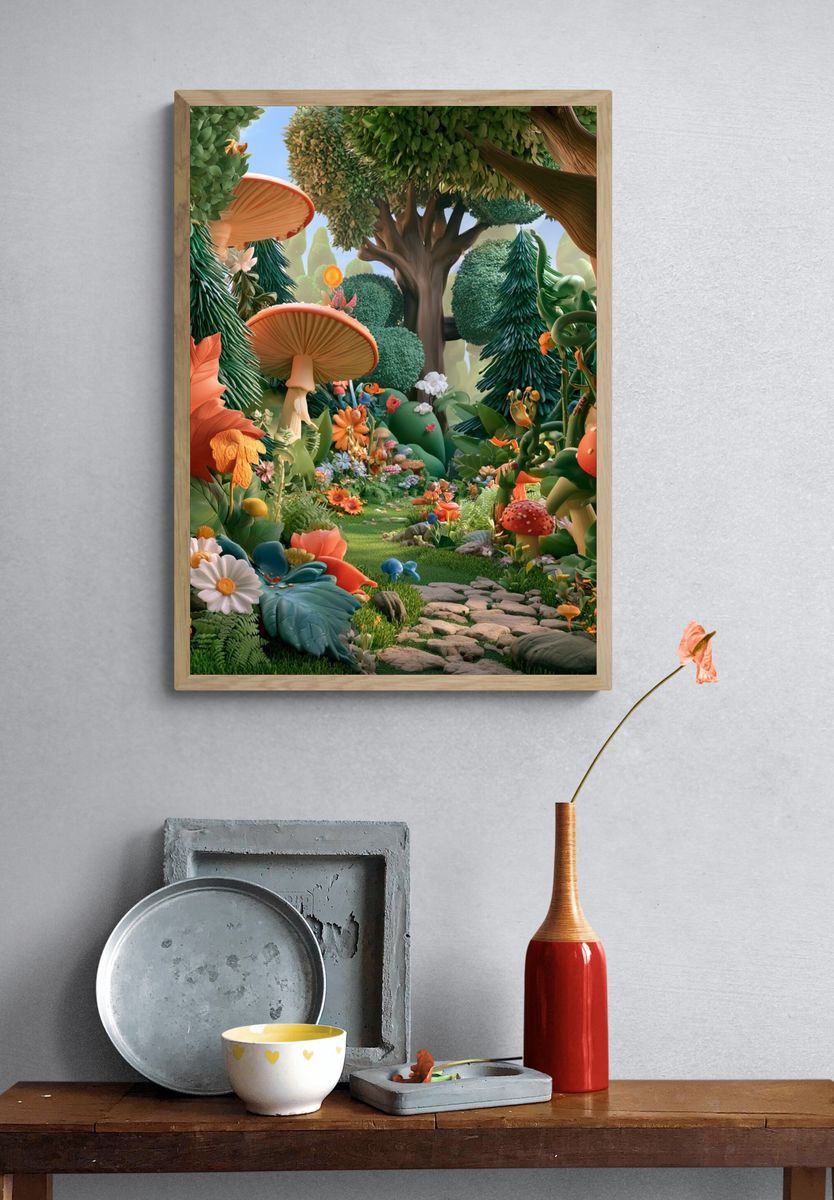 Enchanted Forest Garden Illustration Poster. — room view 3