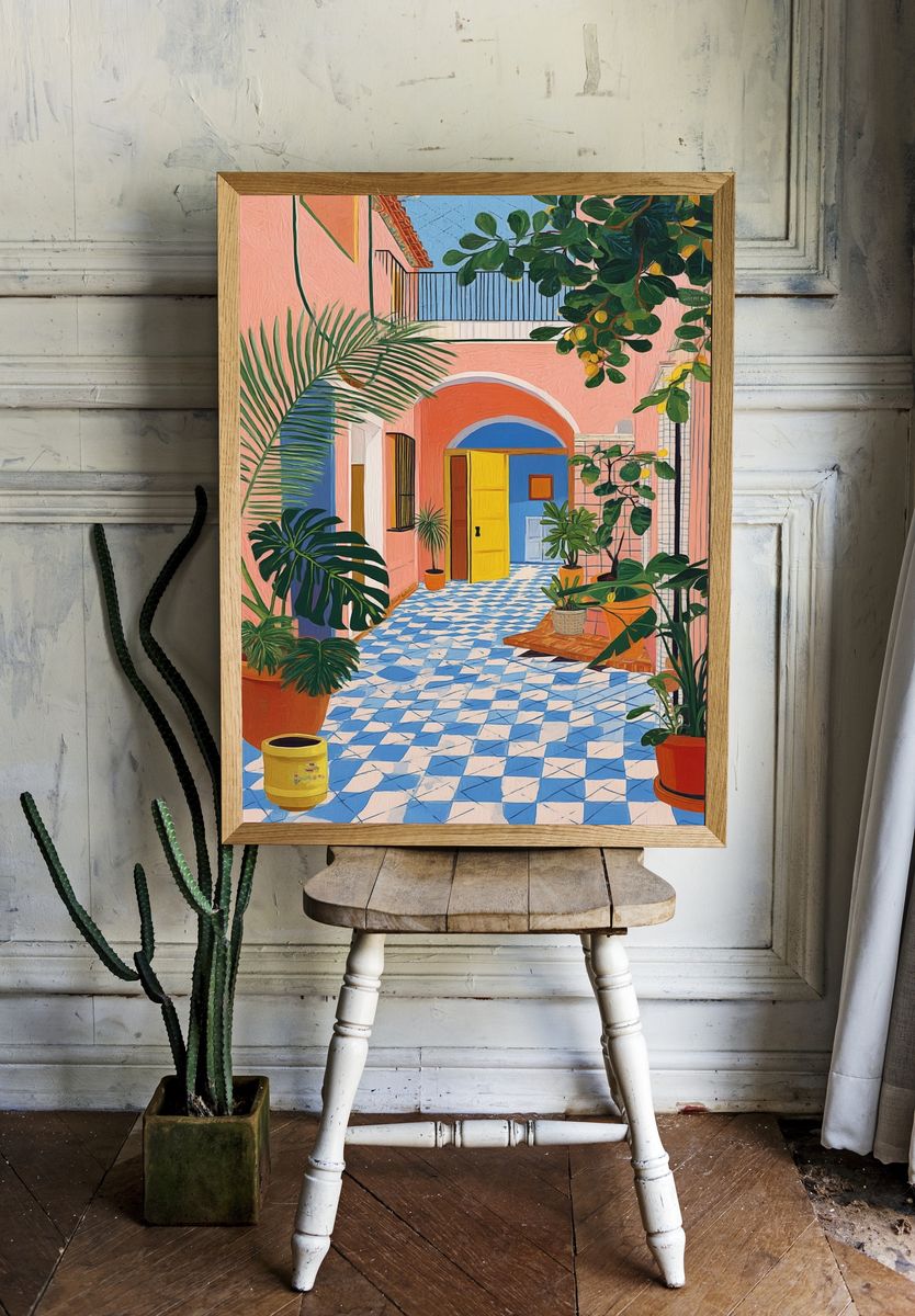 Colorful Courtyard Garden Print. room preview