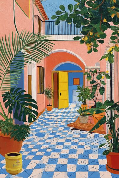 Colorful Courtyard Garden Print. poster