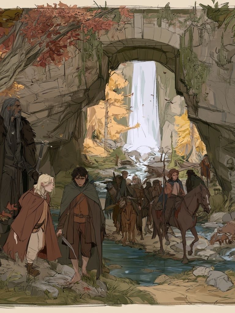 Fantasy Travelers Waterfall Print. poster — illustration art