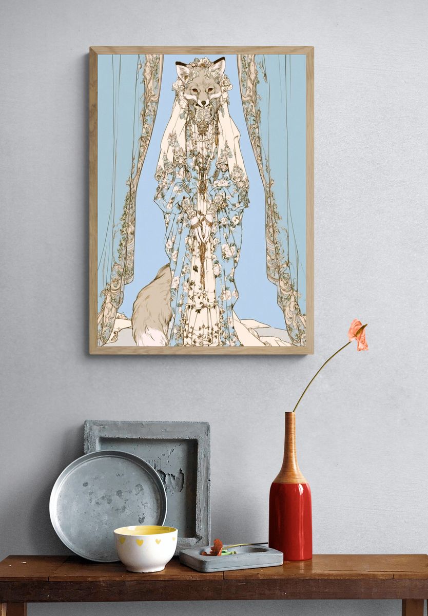 Floral Fox Portrait Illustration Poster. — room view 3