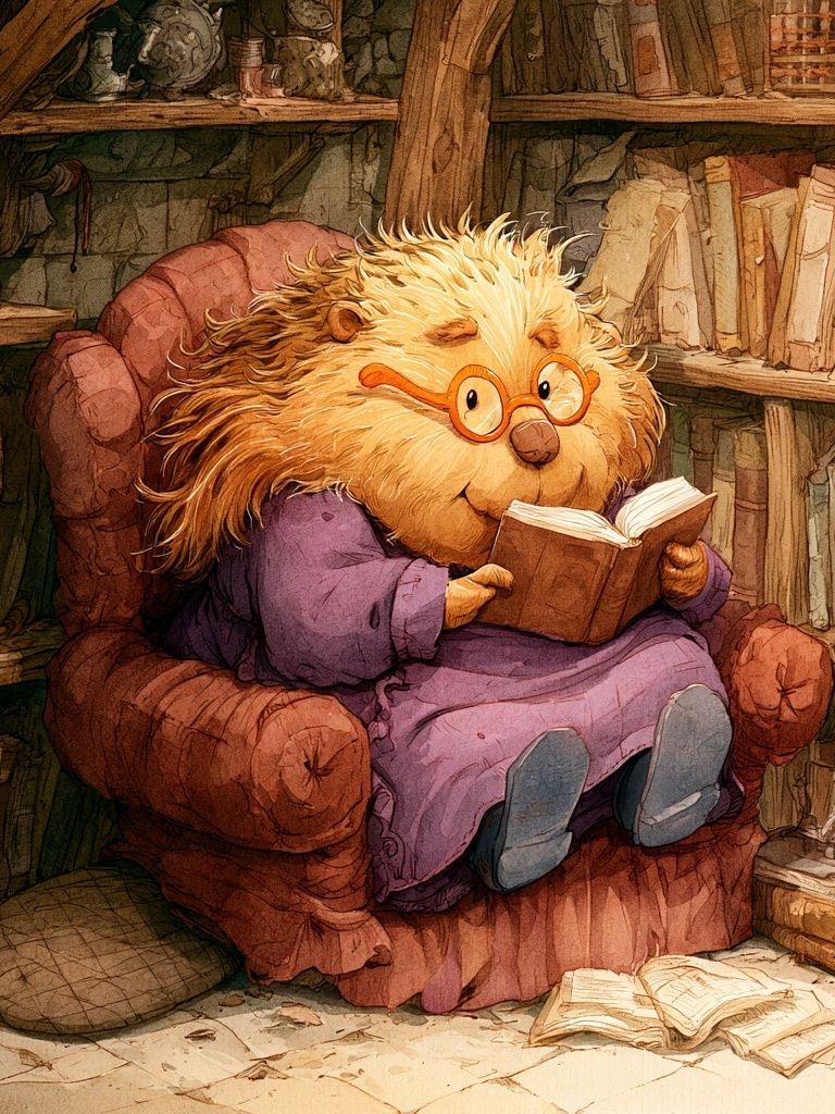 Reading Hedgehog Illustration Poster. poster — illustration art